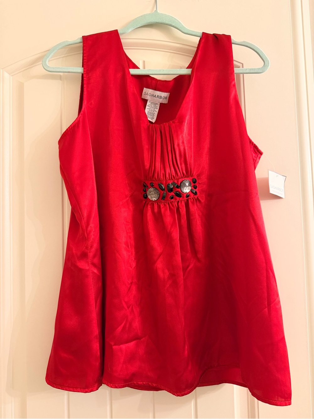 Sag Harbor Girls' Red Jewel-Embellished Sleeveless A-Line Top